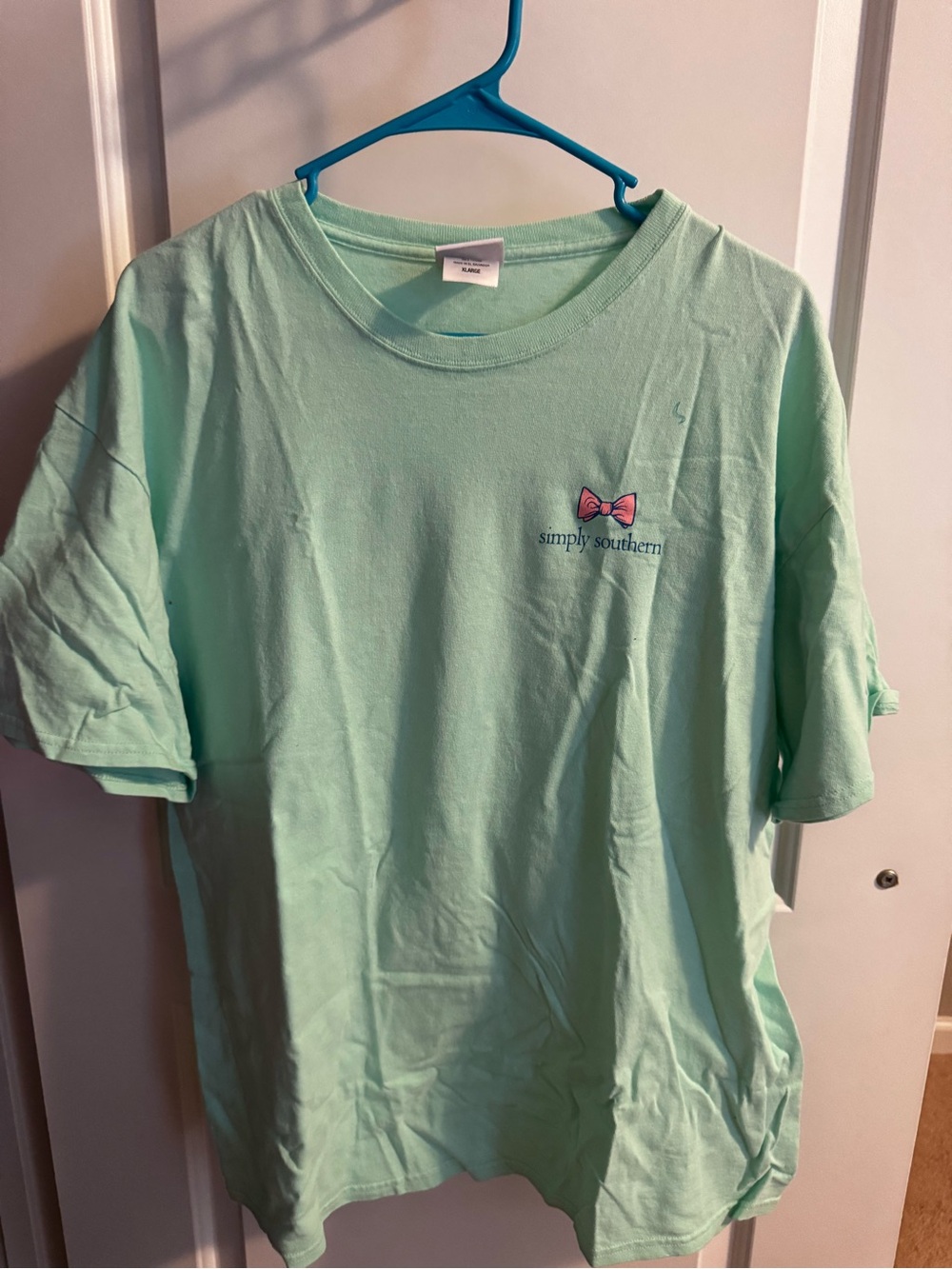 Simply Southern Mint Green Short Sleeve Tee with Pink Bow Logo